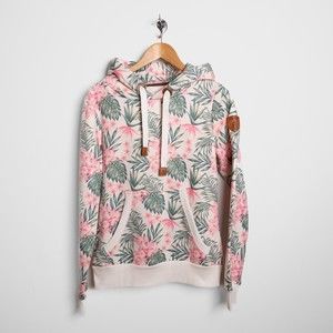 Wanakome Women's Crusoe Flower Palm Trees Prints Pullover Hoodie Size Small